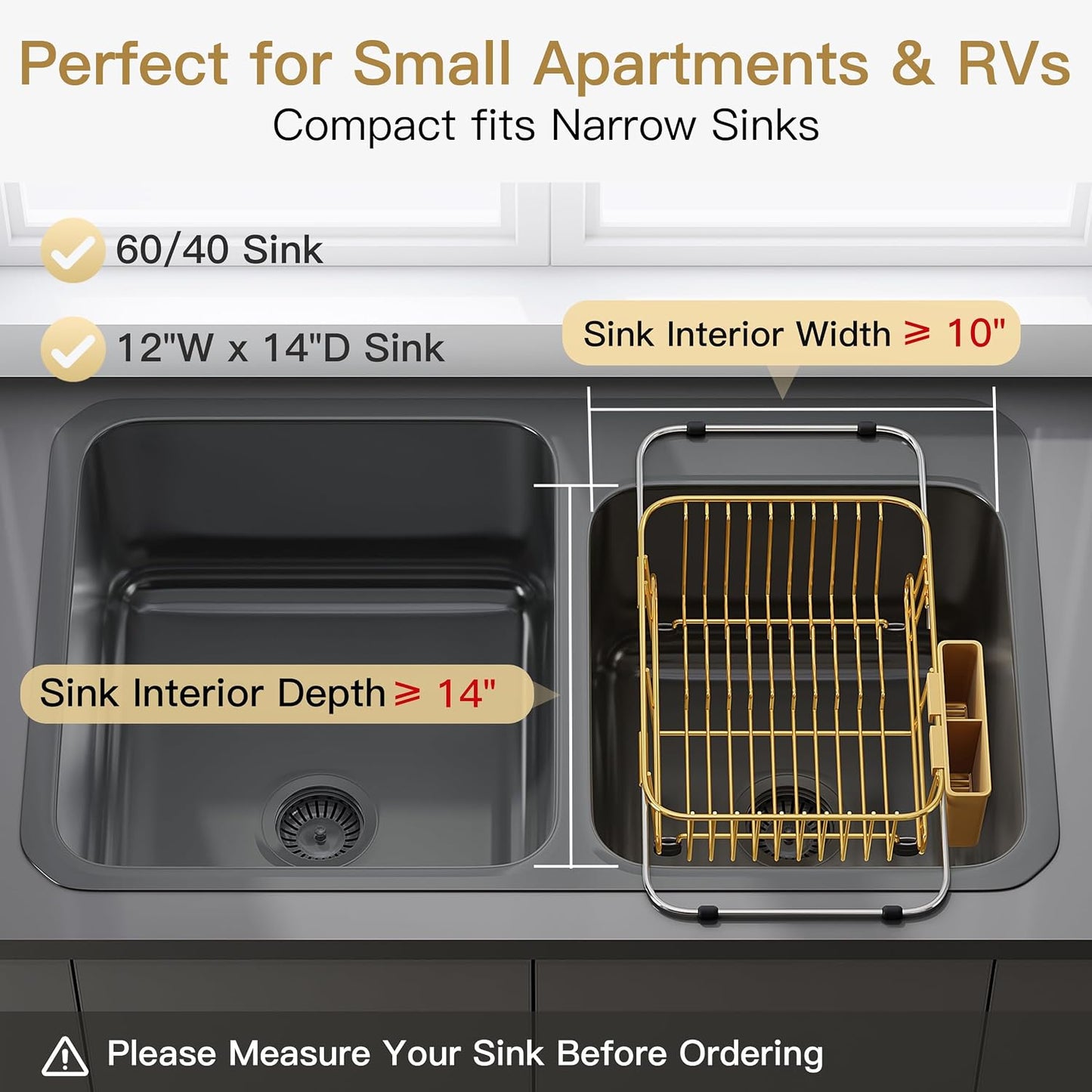 JASIWAY Dish Drying Rack in Sink, Dish Drainer with Cup and Utensil Holder