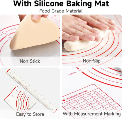 Vakoo Rolling Pin with Thickness Rings for Baking