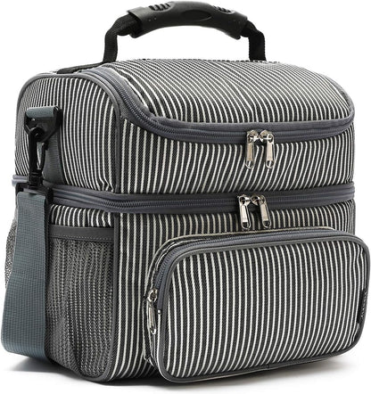 FlowFly Double Layer Cooler Insulated Lunch Bag Adult Lunch Box Large Tote Bag for Men, Women, With Adjustable Strap,Front Pocket and Dual Large Mesh Side Pockets