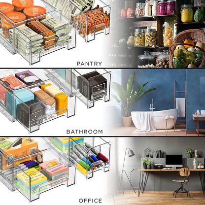 Sorbus Fridge Drawers - Clear Stackable Pull Out Refrigerator Organizer Bins - Food Storage Containers for Kitchen, Freezer, Vanity & Fridge (6 Pack | 1 Medium, 2 Small Stackable Drawer Bins)