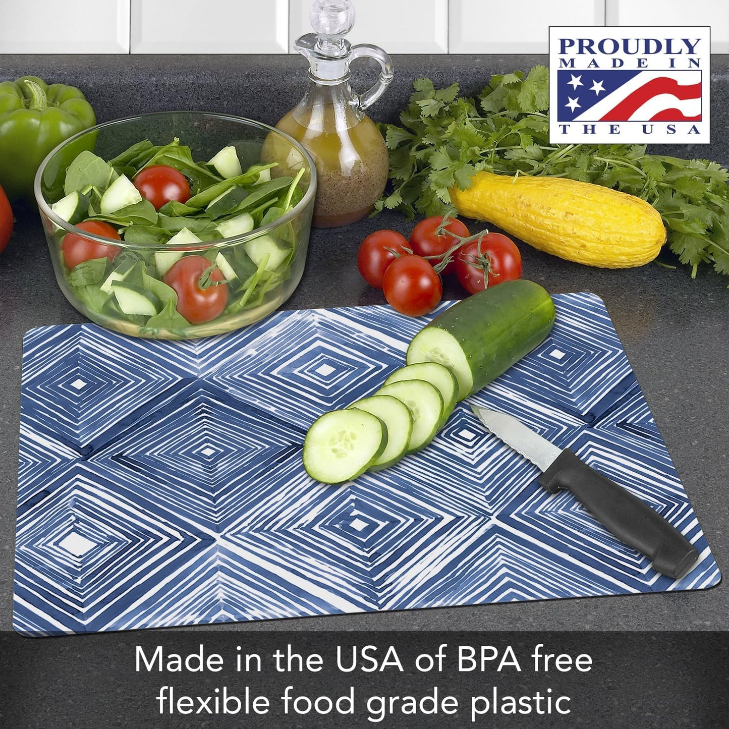 Cut N' Funnel Eat Fresh Designer Flexible Cutting Board Mat 15" x 11.5" Made in the USA Decorative Flexible Easy to Clean