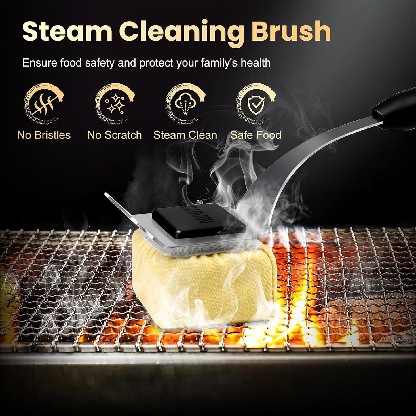 Grill Brush Bristle Free + 5 Replaceable Pads, Grill Cleaner for Outdoor Grill, Steam Grill Brush and Scraper for Cast Iron & Stainless Steel Grates, BBQ Grill Brush, Gift for Men Dad
