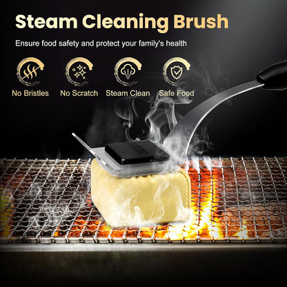 Grill Brush Bristle Free + 5 Replaceable Pads, Grill Cleaner for Outdoor Grill, Steam Grill Brush and Scraper for Cast Iron & Stainless Steel Grates, BBQ Grill Brush, Gift for Men Dad