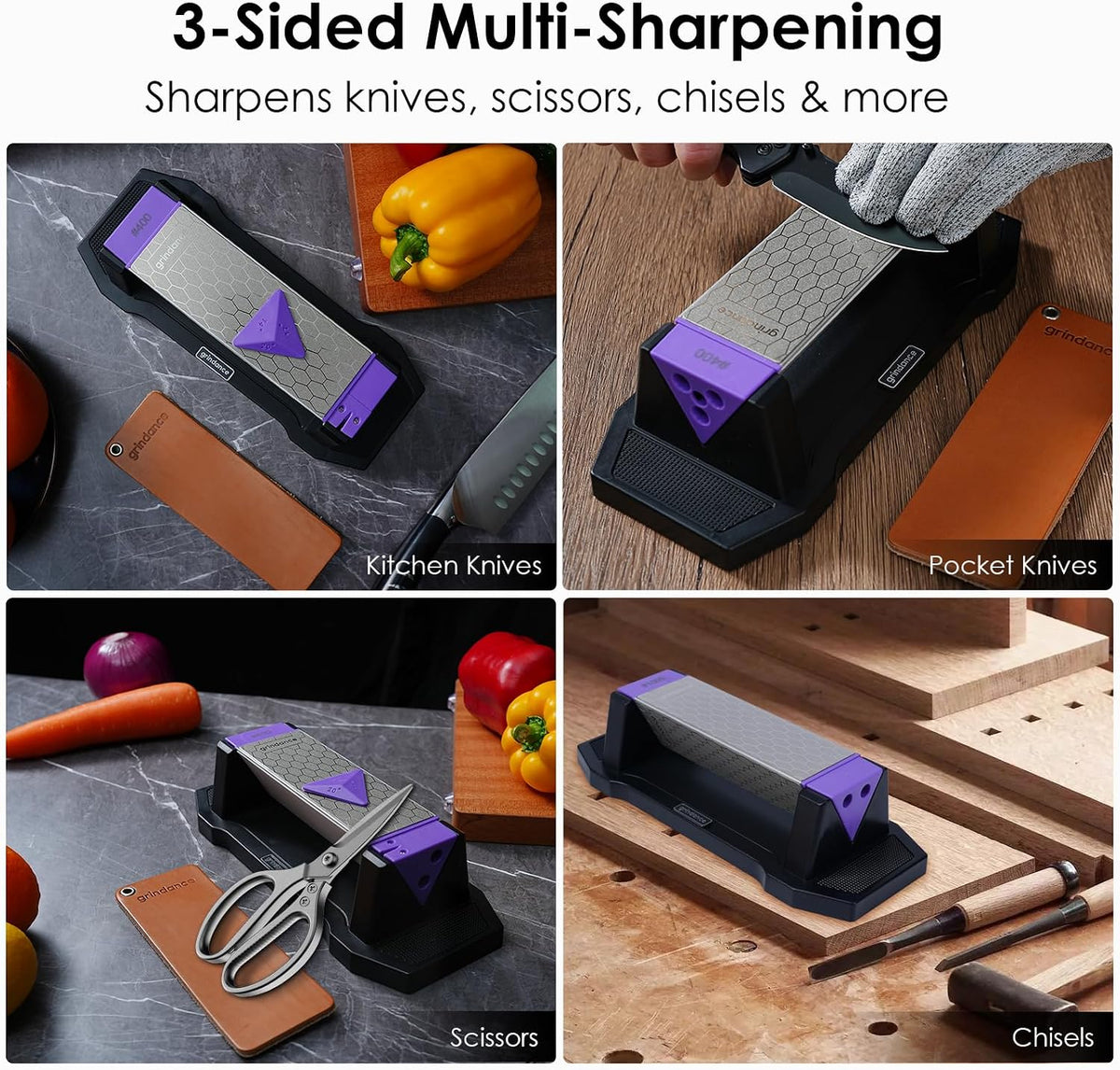 3-Sided 400/1000/8000 Grit Diamond Sharpening Whetstone Kit