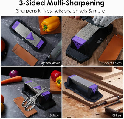 3-Sided 400/1000/8000 Grit Diamond Sharpening Whetstone Kit