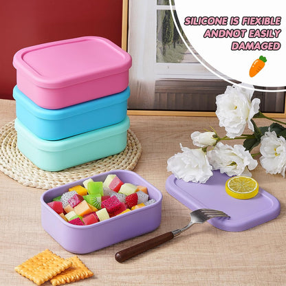 Layhit 4 Pcs Silicone Bento Box Lunch Box for Adult, 23.7 oz Reusable Sandwich Containers Food Storage with Lids Airtight for Lunch Meals Snacks, Dishwasher Freezer Safe (Matte Multicolor)