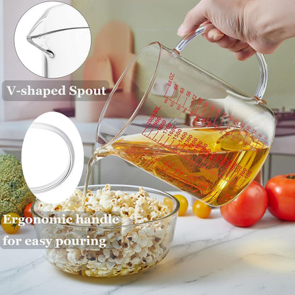 Ackers BORO3.3 Measure Glass -[Insulated handle | V-Shaped Spout]-Made of High Borosilicate Glass Measuring for Kitchen or Restaurant, Easy to Read, 60 ML (2 Oz) 丨(2 Pack)