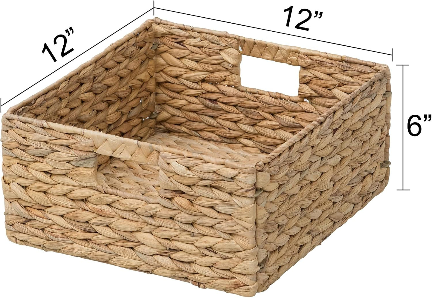 eHemco Trapezoid Woven Hyacinth Wicker Pantry Storage Baskets with Iron Wire Frame, 13.25"x9"x7/3.5", Natural, Set of 2
