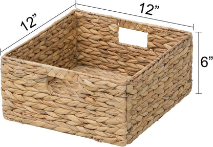 eHemco Trapezoid Woven Hyacinth Wicker Pantry Storage Baskets with Iron Wire Frame, 13.25"x9"x7/3.5", Natural, Set of 2