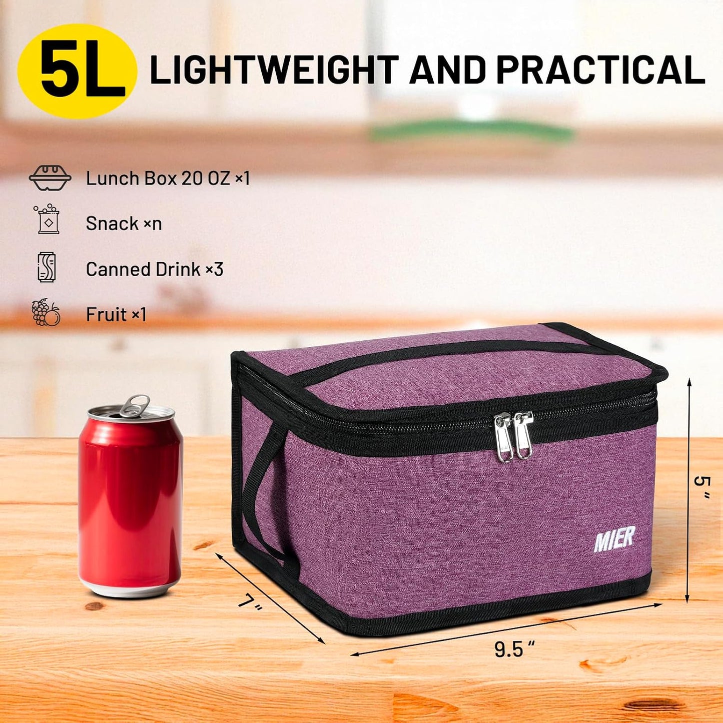 MIER Small Lunch Bag for Kids & Adults Compact Insulated Lunch Box Portable Thermal Mini Cooler for Work School Travel, Bluesteel
