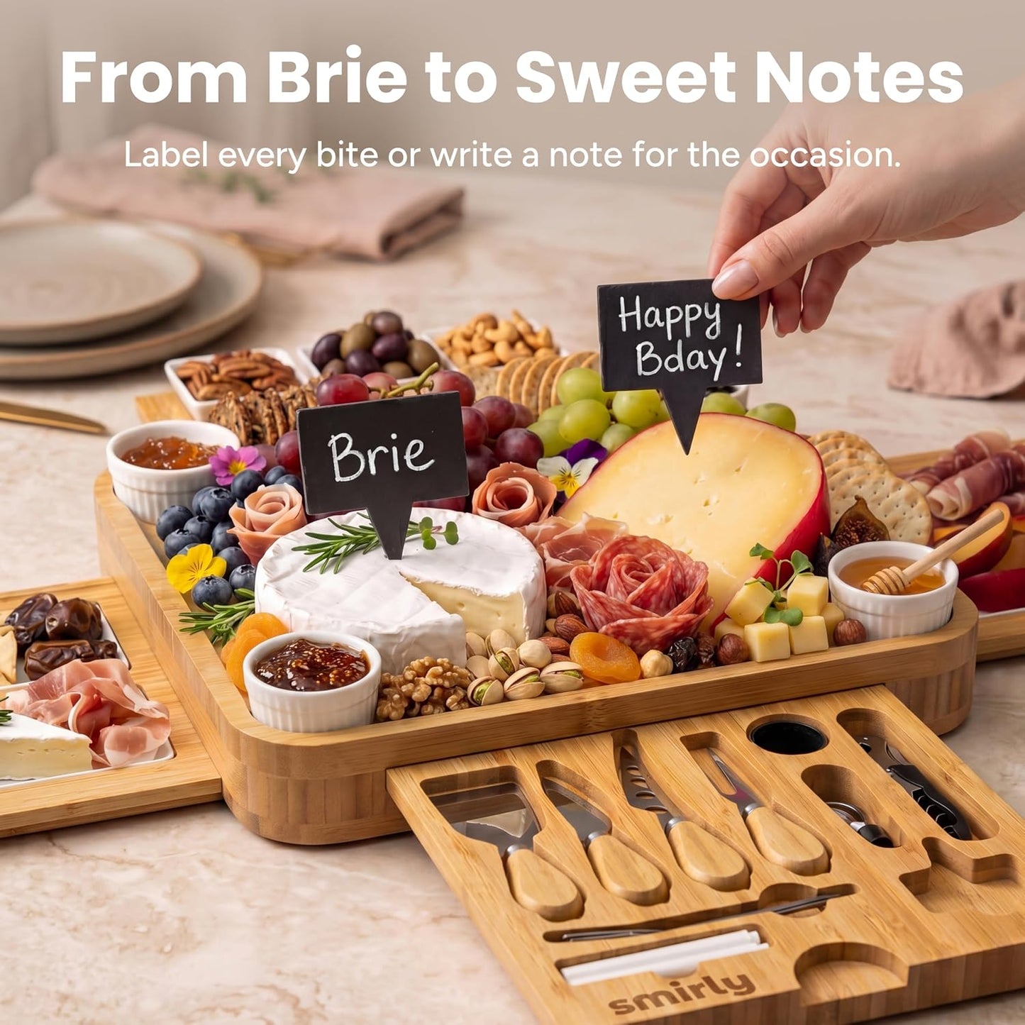 SMIRLY Charcuterie Boards Set - Large Bamboo Cheese Board Set - House Warming Gifts New Home, Wedding Gift for Couple, Bridal Shower Gift, Birthday Gifts for Women