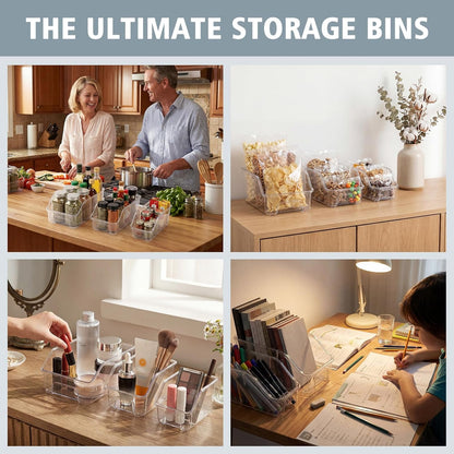 LemonRoad 12 Packs Pantry Organizers and Storage Freezer Clear Organizer Bins with Handle Acrylic Organization Bins Stackable Open Front Storage Vegetable Egg Salad Containers for Kitchen Cabinet