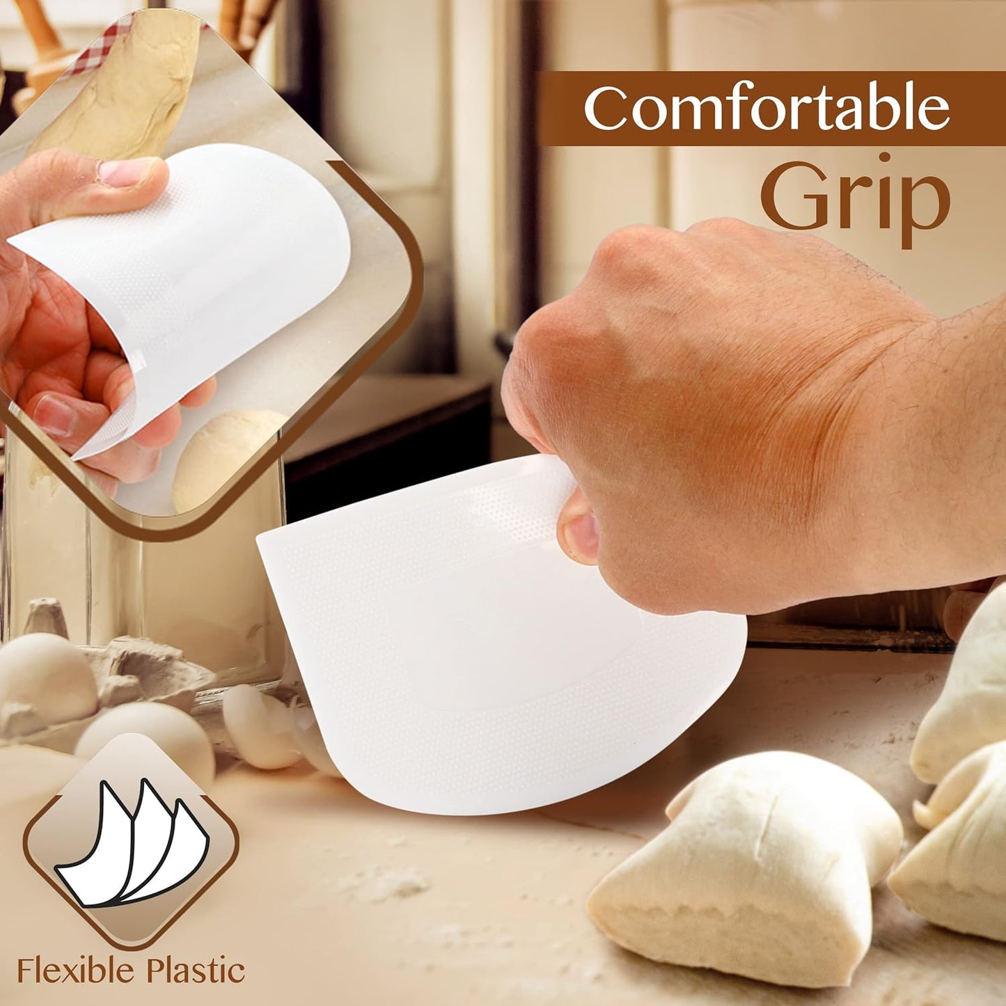 Bench Scraper for Baking, Food Scraper Stainless Steel Blade Dough Cutter with Engraved Measuring Guide & Equivalent Chart, Scraper Tool kitchen Use for Scrapping, Cutting, Chopping, 2 Pack -by RamPro