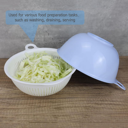 EIKS 2 Pack Plastic Kitchen Colander Basket with Strainer Bowl for Washing Draining Vegetables Fruit Grains Salad Cooing Preparation