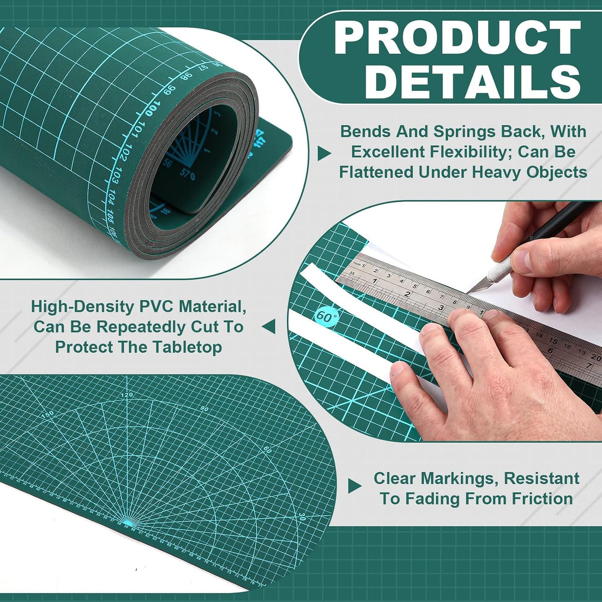 Pangda 1 Pcs 36 x 48 in Large Self Healing Cutting Mat for Sewing, Green