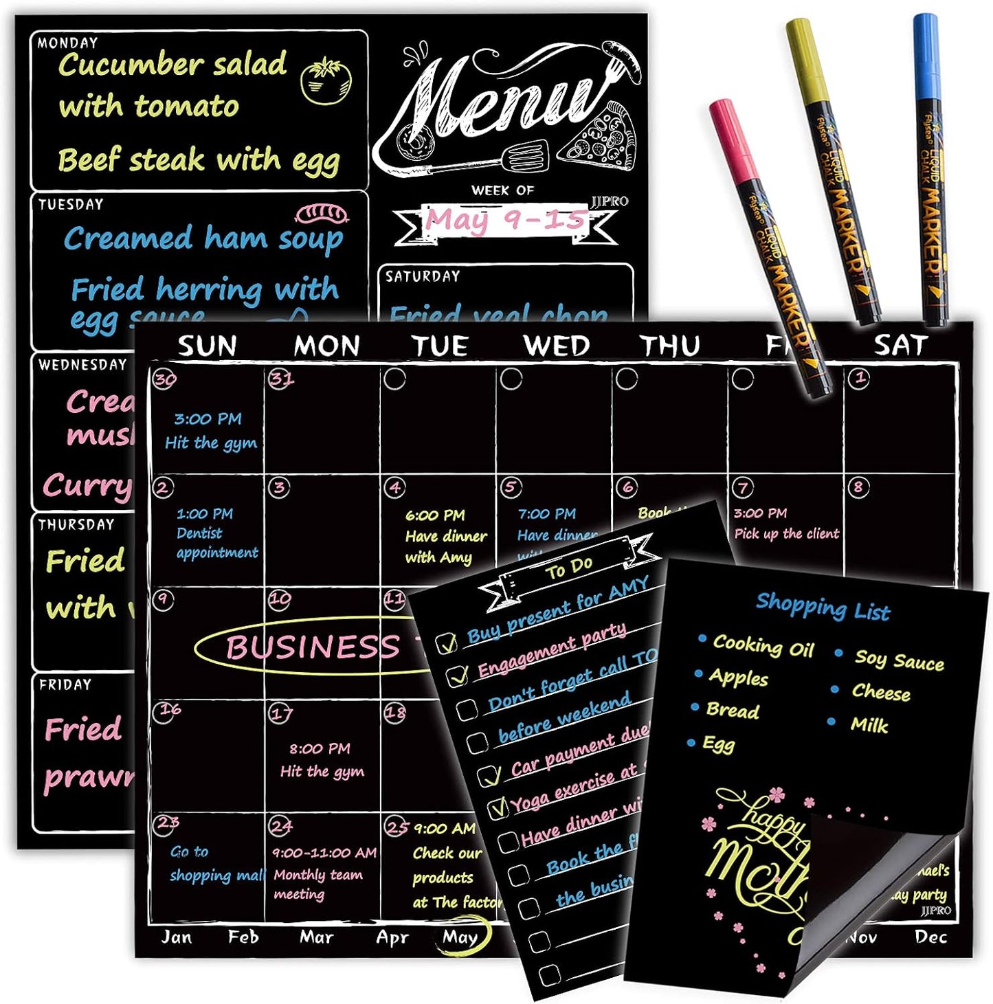 JJPRO Magnetic Dry Erase Menu and Chore Chart Blackboard for Fridge-Weekly Meal Planner Chalkboard,Behavior Chart Chalkboard for Multiple Kids with Notepad Blackboard