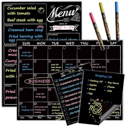 JJPRO Magnetic Dry Erase Menu and Chore Chart Blackboard for Fridge-Weekly Meal Planner Chalkboard,Behavior Chart Chalkboard for Multiple Kids with Notepad Blackboard