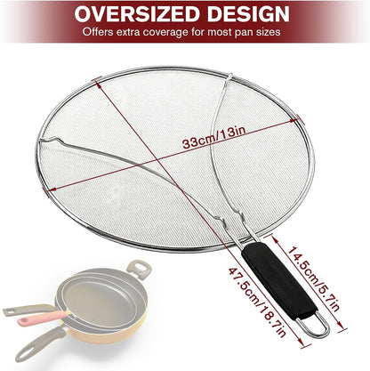 Splatter Screen for Frying Pan & Food Strainer,13 Inch Stainless Steel Grease Splatter Guard,Shield from Splashing Oil, Dishwasher Safe(Red)