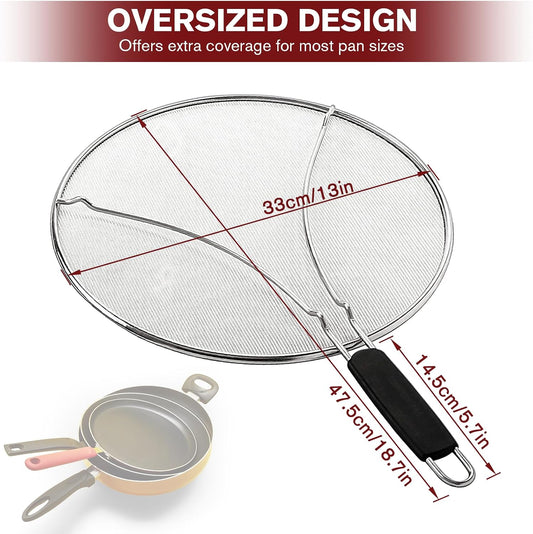 Splatter Screen for Frying Pan & Food Strainer,13 Inch Stainless Steel Grease Splatter Guard,Shield from Splashing Oil, Dishwasher Safe(Red)