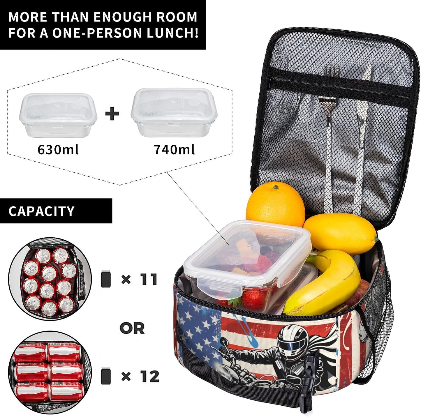 Dinosaur Volcano Insulated Lunch Bag for Women & Men, Reusable Leak-Proof Lunch Box with Cooler Compartment, Lunch Tote for Adults Work Travel Picnic Durable & Washable