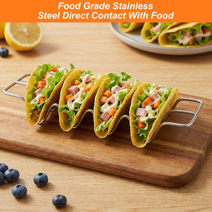 6 Pcs Taco Holders, Stainless Steel Taco Shell Holder Stand, Tacos Tray Plates, Holds 4 Tacos Each, Oven Safe for Baking, Dishwa sher and Grill Safe For Soft & Hard Shell with Handles