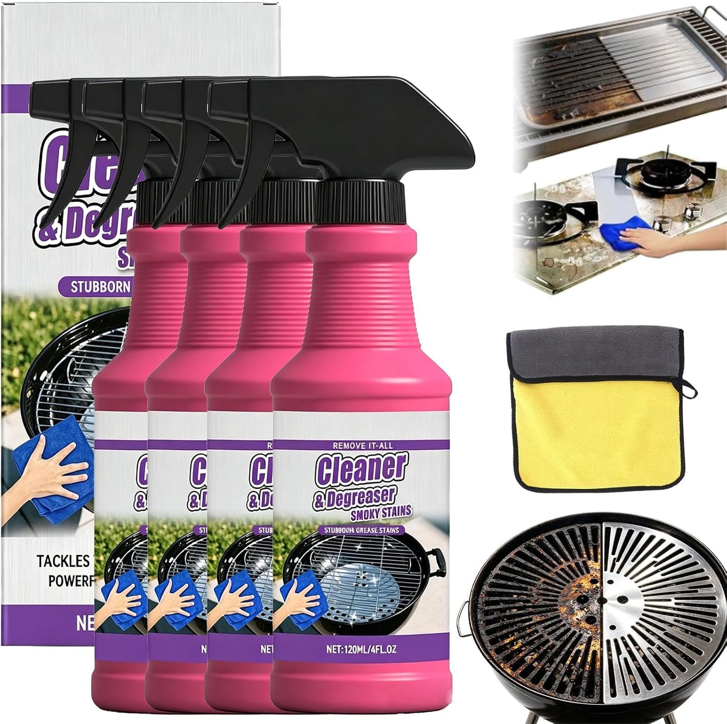 Fast-Acting Heavy Duty Grill Degreaser Spray, BBQ Cleaner Degreaser for Grill Grates, Oven Strength Foaming Trigger, No Scrubbing (1PC)