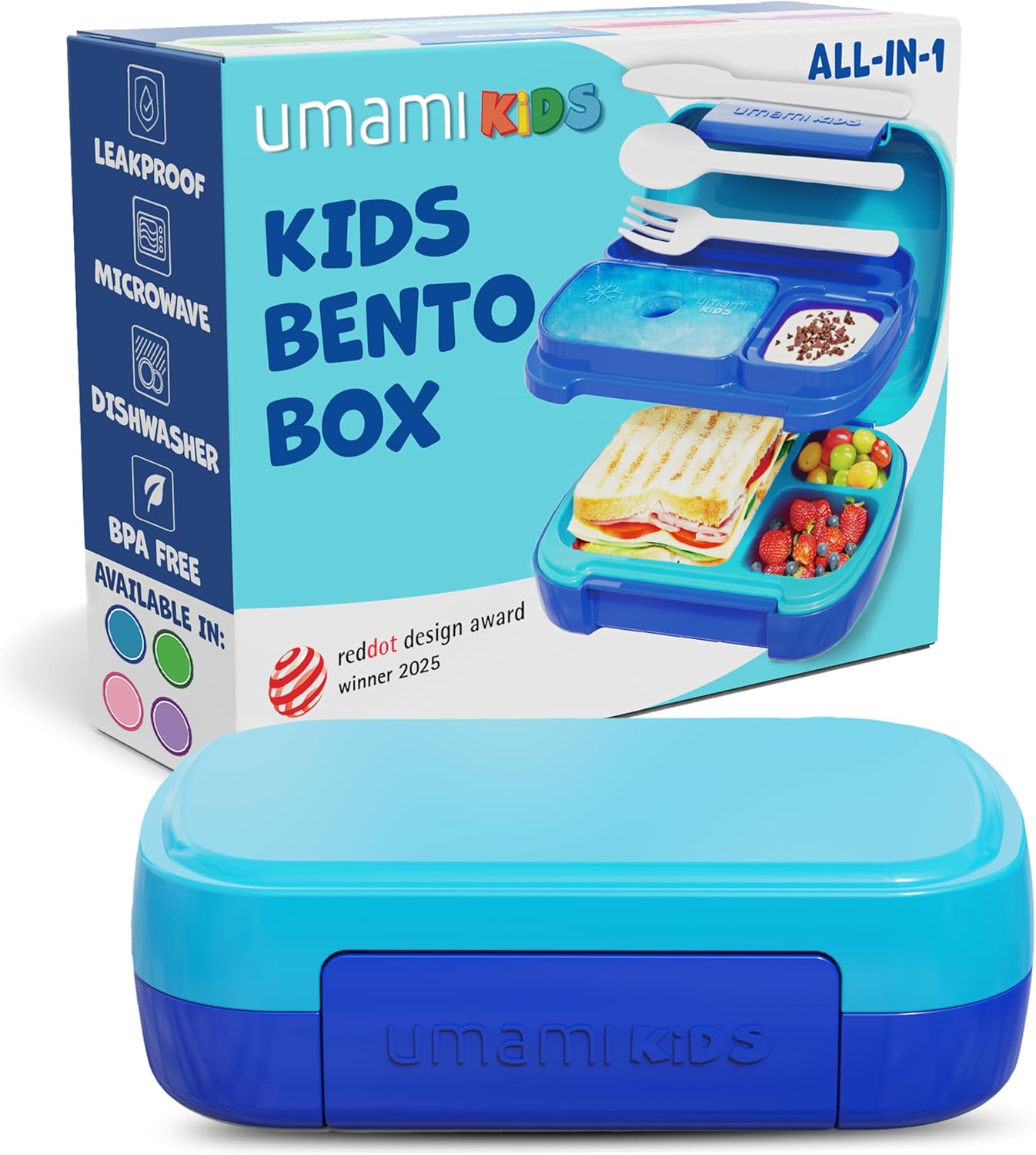 Umami All-in-1 Bento Box for Kids, Ice-pack & Utensils Included, 100% Leakproof & BPA free, Parents' favorite Lunch Box Kids (Green, 27 oz)