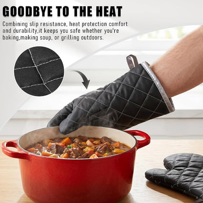 ARCLIBER Grey 13" Quilted Oven Mitts 1 Pair Flame Heat Resistant