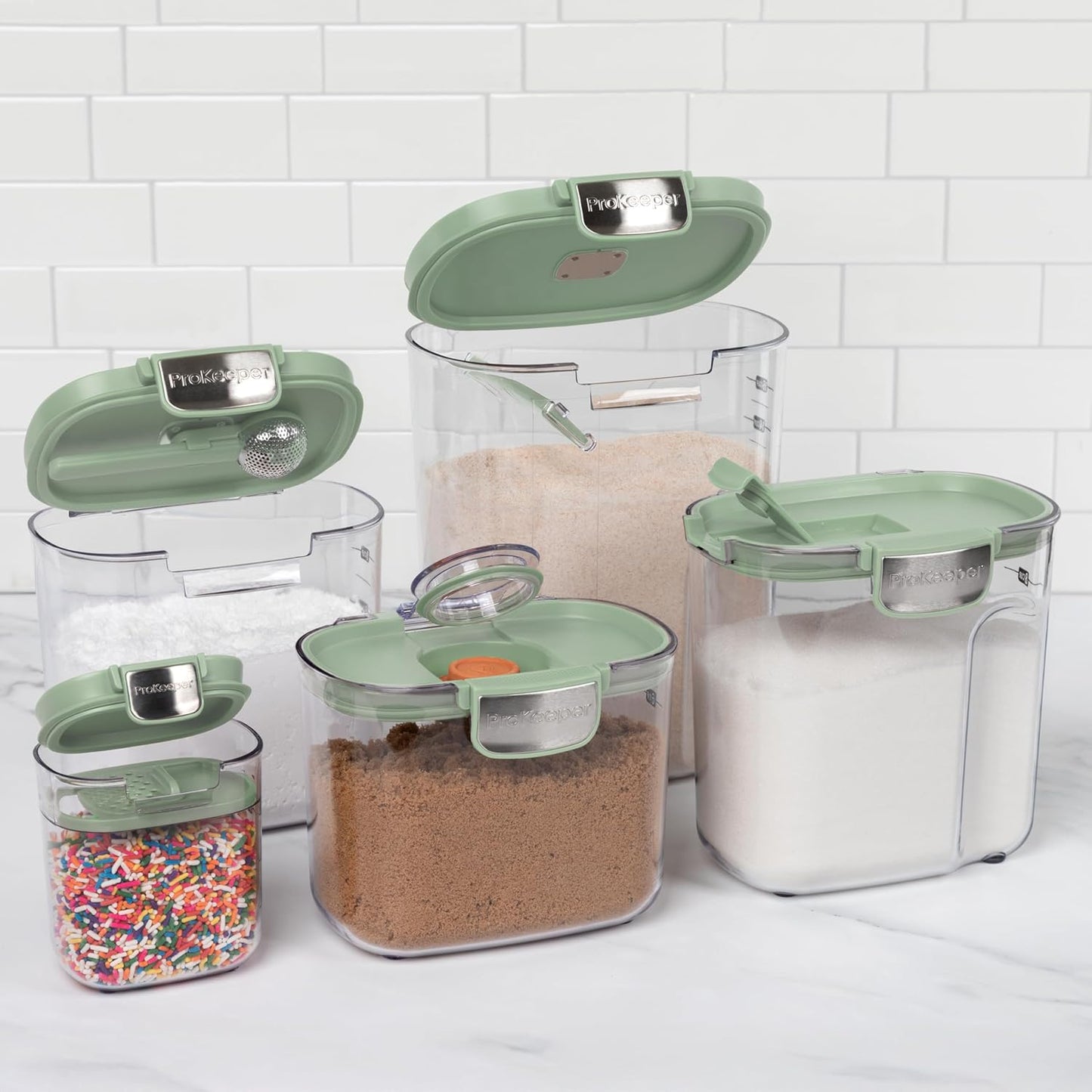 ProKeeper+ Airtight Food Storage Container Set – Clear Plastic Flour and Sugar Canister Set with Magnetic Accessories for Kitchen Organization (Grey, 9-Piece)