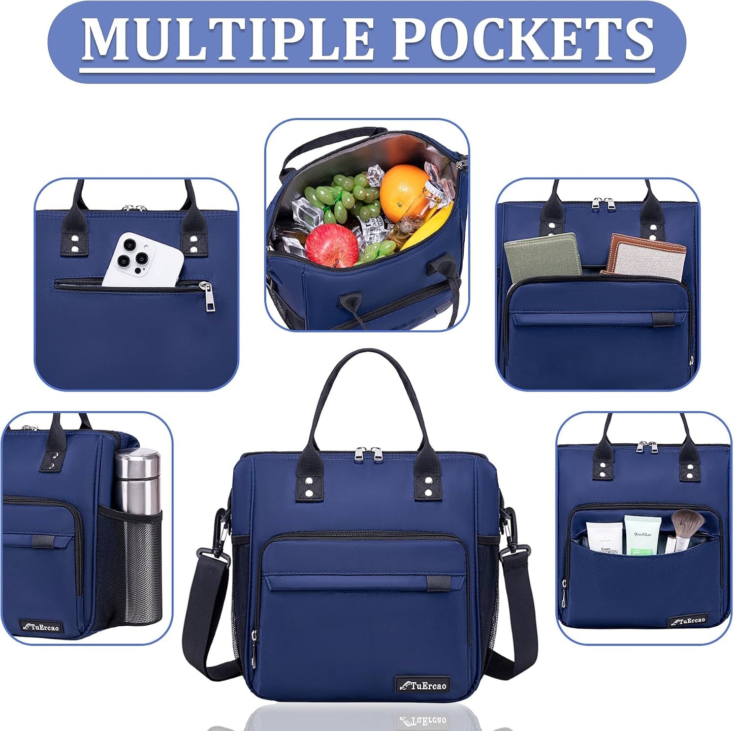 TuErCao Small Lunch Bag Lightweight Insulated Lunch Box for Women Work Portable Soft Cooler for Picnic Travel Road Trips, Loncheras para Mujer, Black