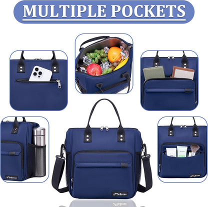 TuErCao Small Lunch Bag Lightweight Insulated Lunch Box for Women Work Portable Soft Cooler for Picnic Travel Road Trips, Loncheras para Mujer, Black
