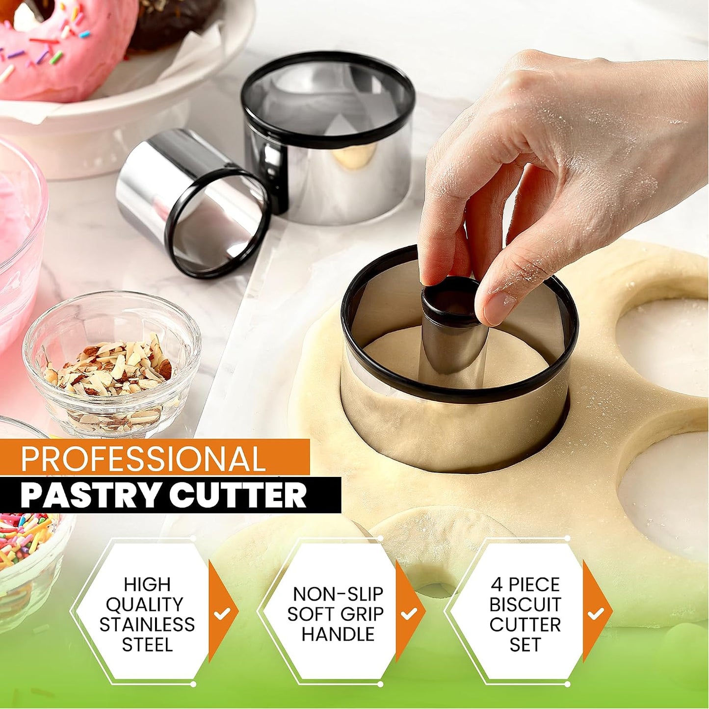 Spring Chef Dough Bench Scraper for Baking with Markings - Stainless Steel Kitchen Dough Cutter Tool with Bowl Pastry Scraper for Pizza, Bread, Pastries - Bench Knife - Dishwasher Safe - Black