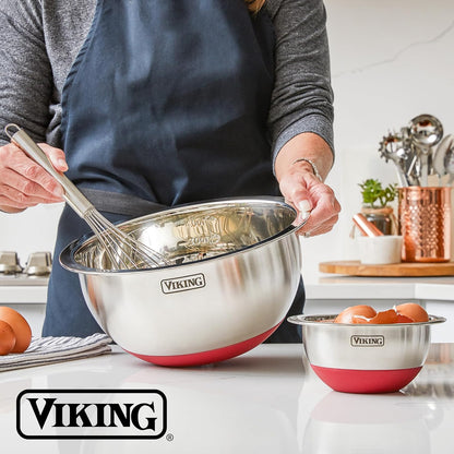 Viking Mixing Bowls Set, 10 Piece Stainless Steel Kitchen Cookware, Non-Slip Silicone Base, Includes Tight Fit Lids, Dishwasher Safe, Grey