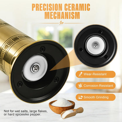 Brass Salt Grinder, 8 Inch Gold Manual Salt Mill with Ceramic Core