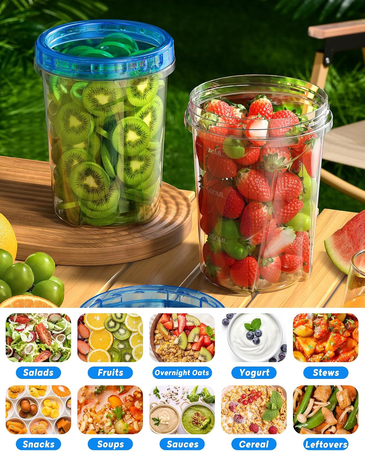 BiuLeon 6 Pack-17oz Freezer Storage Containers, Plastic Food Storage Containers with Twist Top Lids, BPA Free and Reusable Soup Containers with Lid, Microwave and Dishwasher Safe