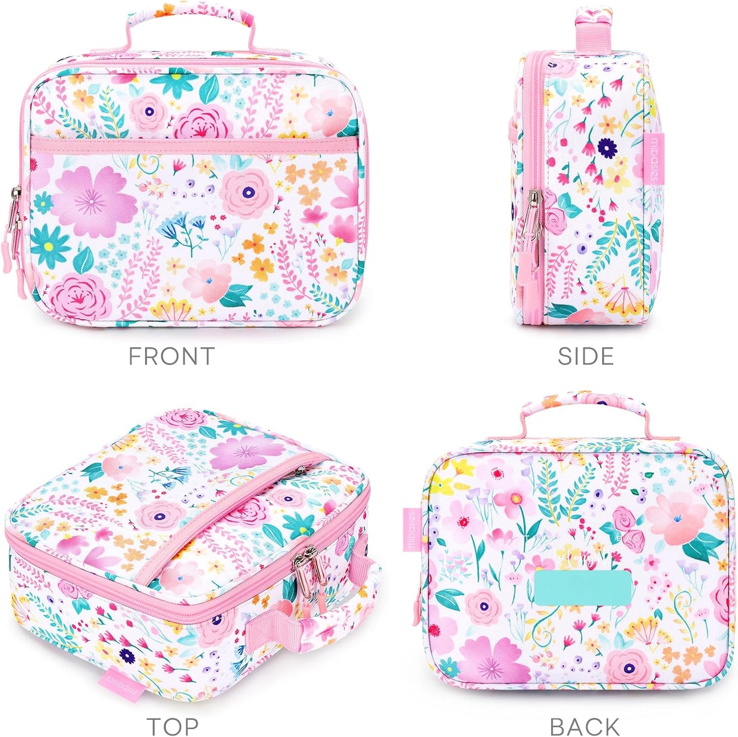 mibasies Kids Lunch Box for Girls Toddler, Insulated and Reusable Lunch Bag for School, Pink Rainbow