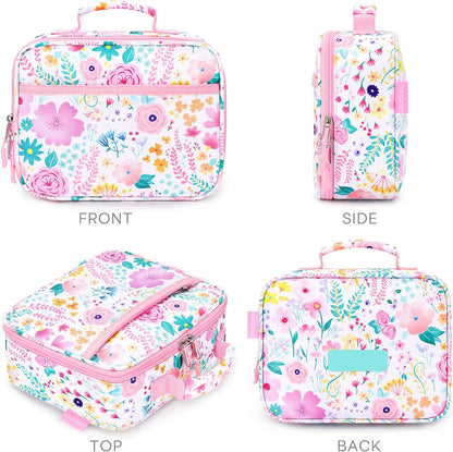 mibasies Kids Lunch Box for Girls Toddler, Insulated and Reusable Lunch Bag for School, Pink Rainbow