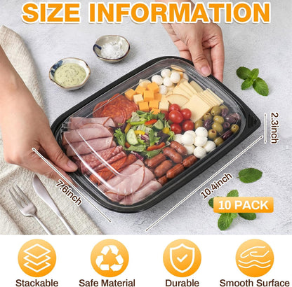 Shellwei 5 Pack Extra Large Charcuterie Board with Lids, 18 x 12 Inch Plastic Catering Trays for Cookies, Desserts, Candy, Reusable Serving Platters for Travel Party