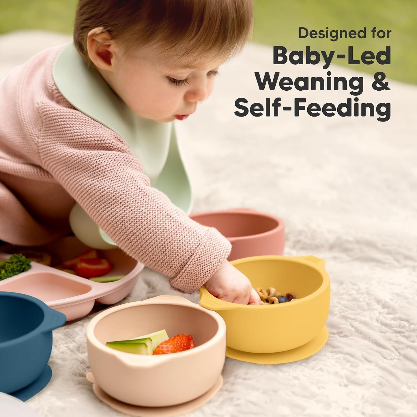 KeaBabies 2-Pack Baby Bowls with Suctions, Lids - Silicone Toddler Suction Bowls for Baby Boy, Girl, Kids, Food Grade Silicone, BPA-Free, Dishwasher Safe, Toddler Eating Essentials (Terracotta)