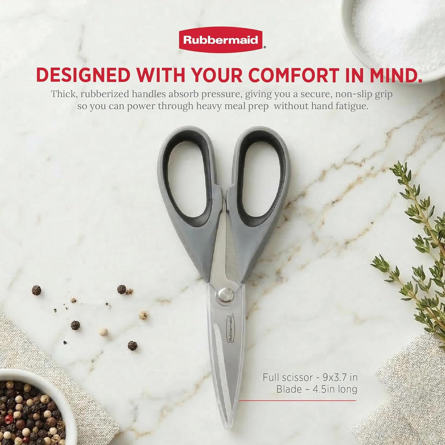 Rubbermaid Kitchen Scissors All Purpose Heavy Duty, Stainless Steel Kitchen Shears with Protective Sheath, Dishwasher Safe Kitchen Scissors for Food, Meat, Poultry & Herbs, Comfort Grip, Black