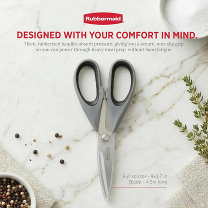 Rubbermaid Kitchen Scissors All Purpose Heavy Duty, Stainless Steel Kitchen Shears with Protective Sheath, Dishwasher Safe Kitchen Scissors for Food, Meat, Poultry & Herbs, Comfort Grip, Black