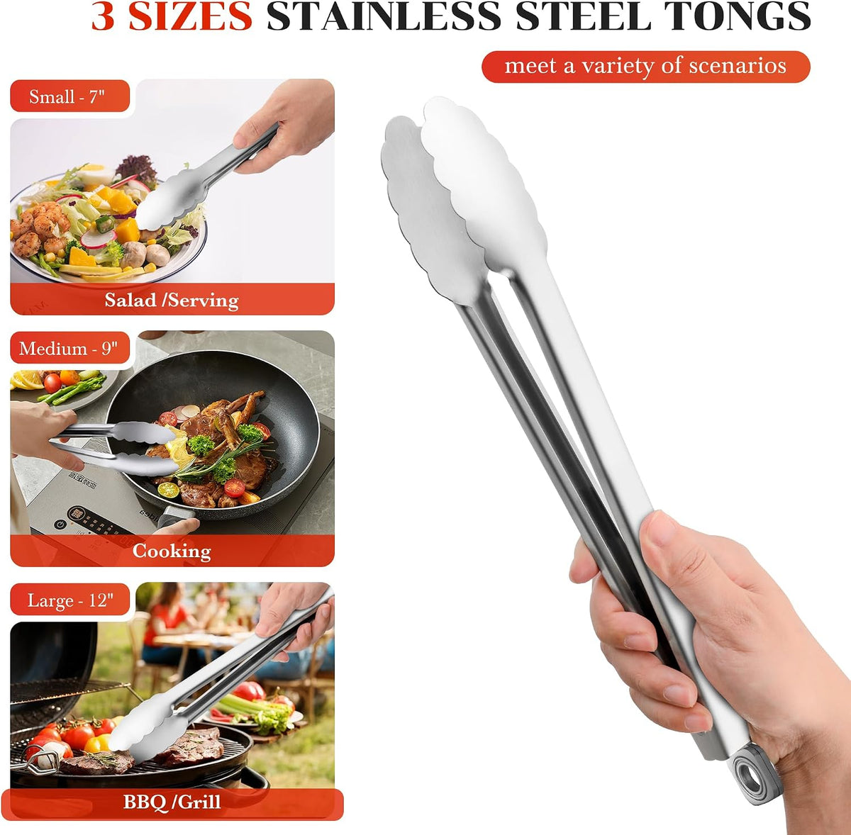 17" Extra Long Metal Tongs,Grilling Tongs,Stainless Steel Tongs for Cooking
