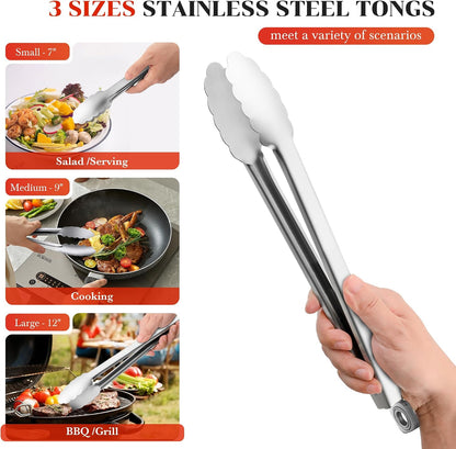 17" Extra Long Metal Tongs,Grilling Tongs,Stainless Steel Tongs for Cooking