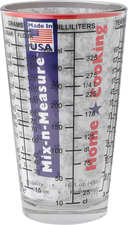 Kolder Mix N Measure Glass, Multi-Purpose Liquid and Dry Measuring Cup, 6 Units of Measurement, Heavy Glass, Red