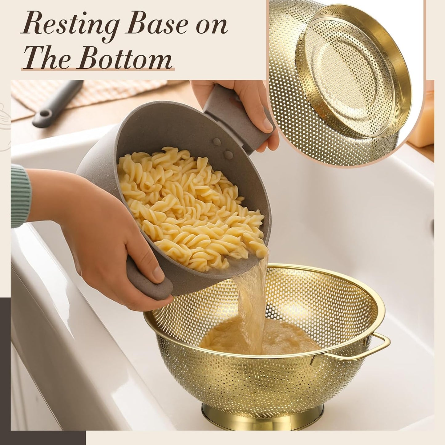 Baderke 6 Pcs Gold Kitchen Accessories Set Includes 3 Gold Mixing Bowls with Airtight Lids Stainless Steel Colander Grater Slicer and Fine Mesh Strainer(Mixing Bowls: 2.8/3.7/5 Qt, Colander: 4 Qt)