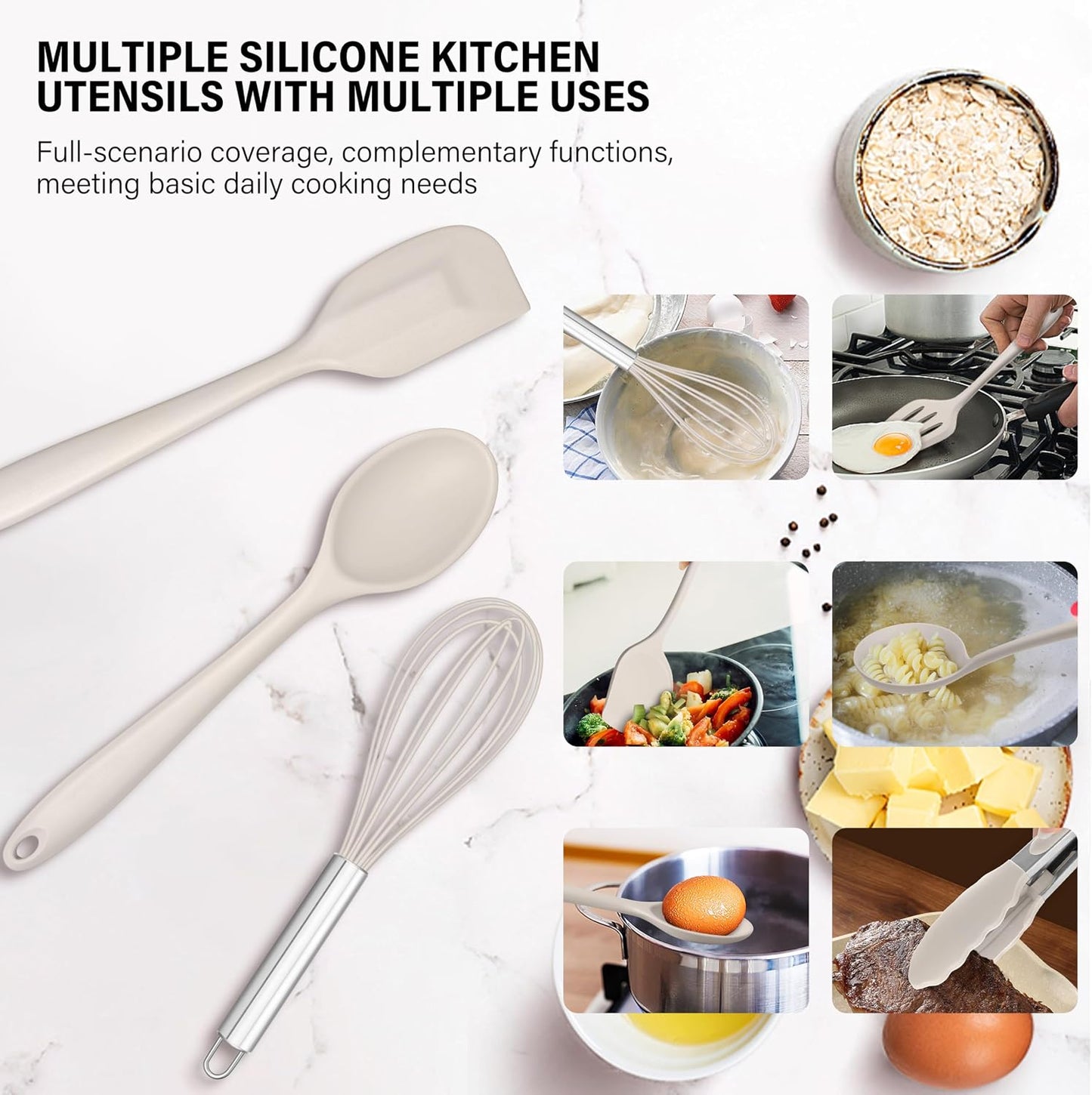 HaWare 11 PCS Silicone Cooking Utensils Set, Heat Resistant Kitchen Utensils with Holder, Food-grade Spatula Sets for Nonstick Cookware, Kitchen Tools Gadgets Include Fish Turner, Spoon (Black)