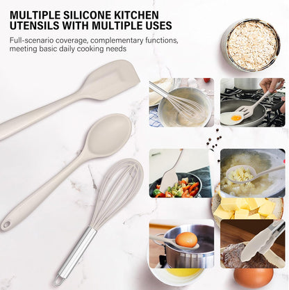 HaWare 11 PCS Silicone Cooking Utensils Set, Heat Resistant Kitchen Utensils with Holder, Food-grade Spatula Sets for Nonstick Cookware, Kitchen Tools Gadgets Include Fish Turner, Spoon (Black)