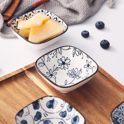 Japanese Style Ceramic Dipping Bowls,3'' Small Pinch Bowls Set Side Sauce Cups,Dishes for Sushi,Snack and Soy,BBQ,2.5 Oz Blue and White Mini Bowl for Kitchen Prep - Set of 6 (3 inch)