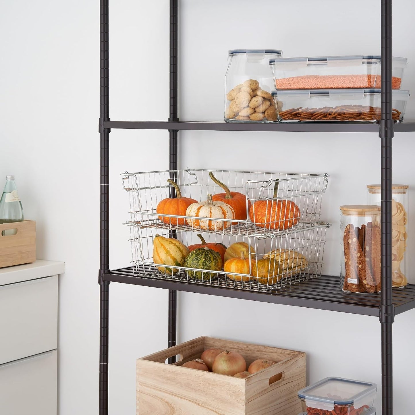 TRINITY 2-Pack Stackable Metal Wire Storage Baskets With Handles, EcoStorage Chrome, 11 Inches