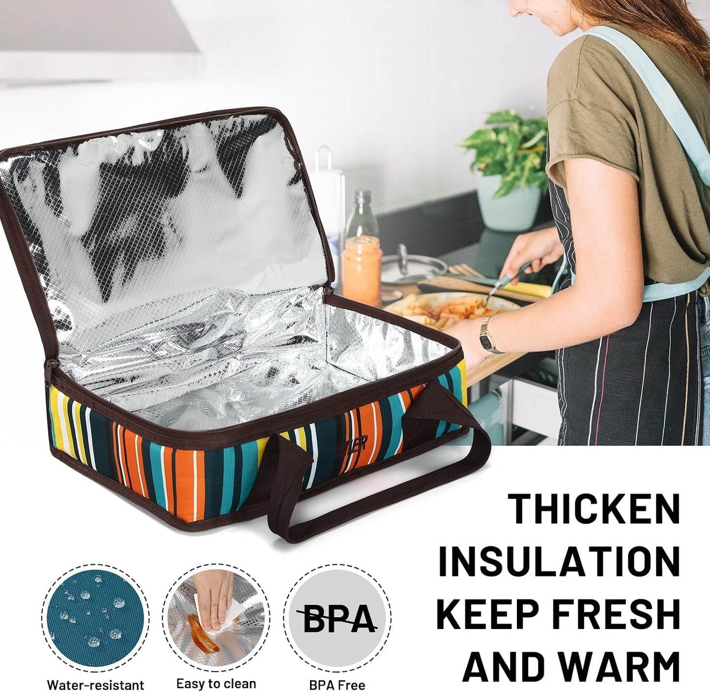 MIER Insulated Casserole Carrier for Hot or Cold Food Thermal Food Carrier Bag for Lasagna Potluck Parties Picnic Cookouts, Fits 9"x13" Baking Dish/Foil Pan, Red